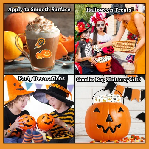 Vista 4 de Partywind 195 estilos (20 hojas) brillantes tatuajes temporales de Halloween, decoraciones de fiesta, suministros luminosos de fiesta de Halloween