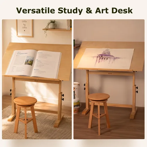 Vista 8 de DJAR Mesa de dibujo de madera ajustable de 42 x 30 pulgadas y escritorio de Natural