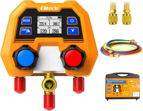 Vista 10 de Elitech Manómetro Digital de Colector para Sistemas HVAC, Refrigeración y Aire Acondicionado - Soporta Refrigerantes R410A/R454B/R134, Medición