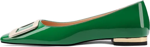 Vista 2 de Zapatos planos con punta cuadrada y hebilla de metal dorado para mujer