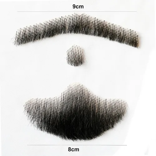 Vista 5 de Justin Happy Bigotes falsos de cabello humano a base de encaje barba falsa negro bigote falso pelo falso bigote realista disfraz de cabra falso