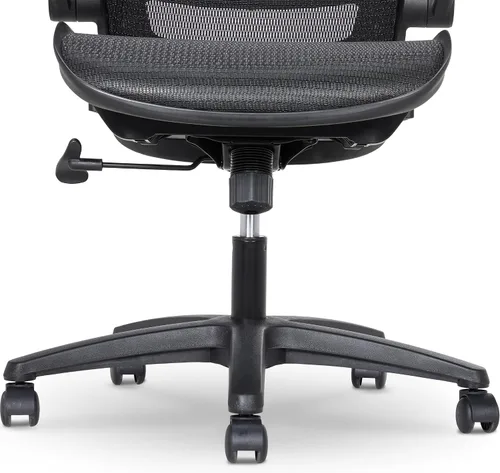 Vista 5 de Amazon Basics Silla ergonómica de escritorio con respaldo alto, cómodos reposabrazos abatibles, asiento de malla contorneada, giratorio, negro, 25.5