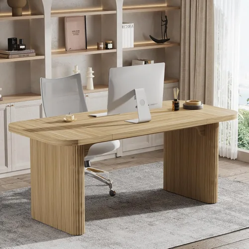 Vista 5 de Tribesigns Escritorio ejecutivo de 62 pulgadas, escritorio grande para computadora de oficina con doble pedestal, mesa rectangular de estilo moderno