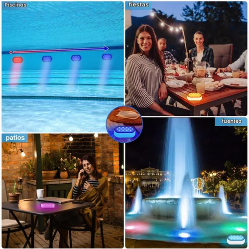 Vista 7 de QOLNBY - Luces de piscina con control remoto, batería de 2600mAh, impermeables IP68 de 16 colores para bañera de hidromasaje y piscina enterrada - 1