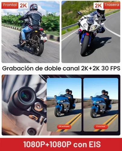 Vista 2 de Cámara de tablero de motocicleta INNOVV K7, cámara frontal y trasera 2K + 2K con EIS antisacudida, cámara de tablero de motocicleta con modo