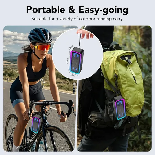 Vista 9 de Altavoz Bluetooth portátil, altavoz inalámbrico estéreo de 30 W con graves profundos y luces RGB, Bluetooth 5.4, IPX7 impermeable, tiempo