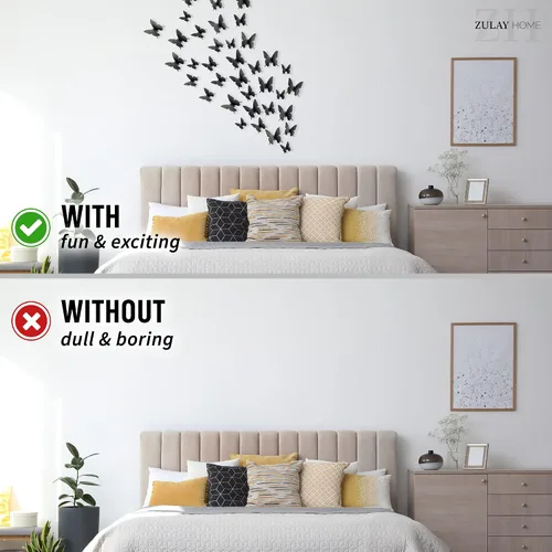 Vista 9 de Zulay Home Decoración de pared de mariposa 3D, 24 piezas con 3 tamaños diferentes, decoraciones extraíbles para habitación, cumpleaños, fiestas