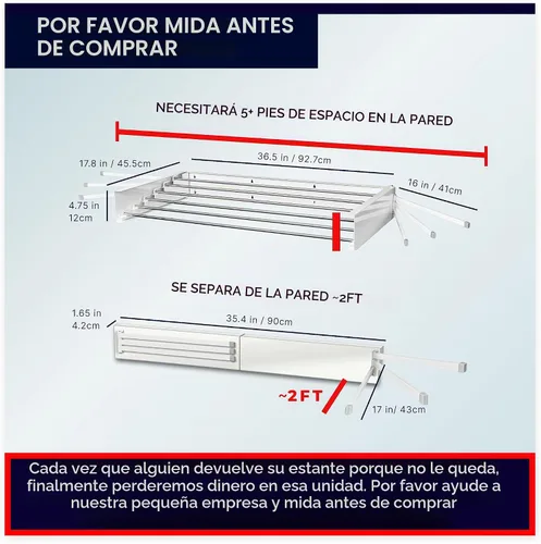 Vista 7 de MODERN-X Escurridor de ropa montado en la pared con 6 brazos giratorios, 35 pulgadas de ancho, 26 pies lineales de espacio de secado de lavandería