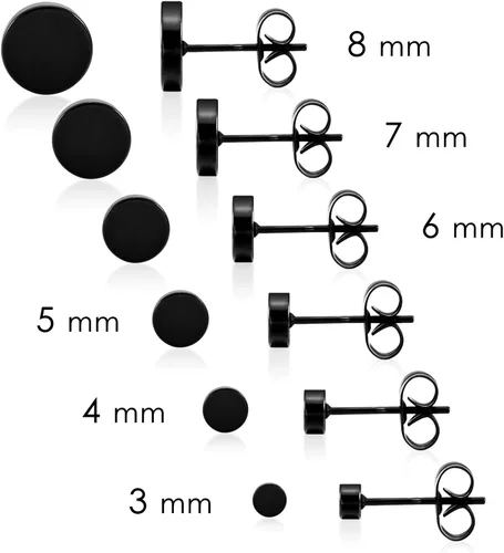 Vista 3 de LIEBLICH Juego de aretes redondos negros de acero inoxidable para hombres y mujeres 6 pares de aretes de 031 a 031 pulgadas 3 a 0315in negro Acero