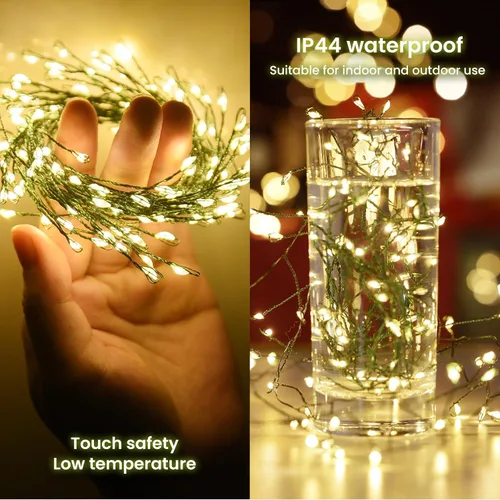 Vista 5 de Dailyart - Cadena de luces LED de 6 pies con 120 microestrellas, funciona con pilas, impermeable, alambre de cobre verde oscuro, para guirnalda
