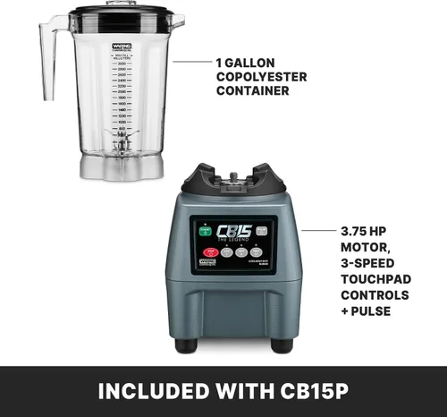 Vista 3 de Waring Licuadora Comercial CB15P Ultra Resistente de 3.75 HP, controles de panel táctil eléctrico con copoliéster libre de BPA, contenedor de 1