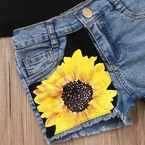 Vista 6 de Honganda Moda 2 unids niños niños bebé niña trajes girasol sin mangas camiseta sin mangas + pantalones cortos de mezclilla ropa de verano