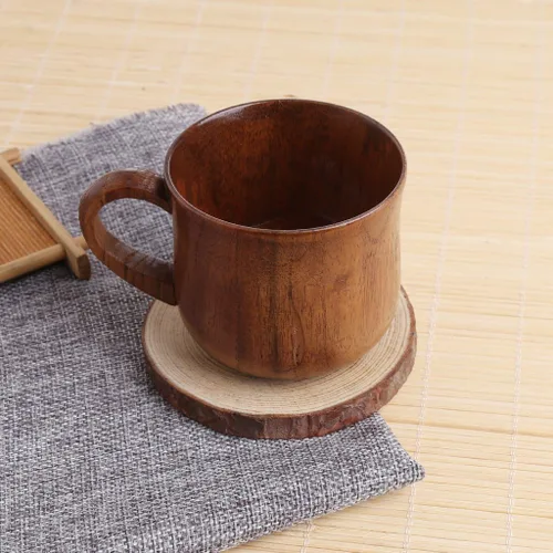 Vista 2 de Tebatu Taza de madera Primitiva hecha a mano de madera natural café cerveza jugo leche té taza