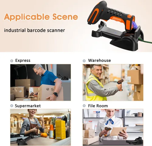 Vista 6 de Symcode Escáner de código de barras Bluetooth 2D QR con soporte de carga, industrial a prueba de polvo e impermeable 3 en 1 compatible con Bluetooth