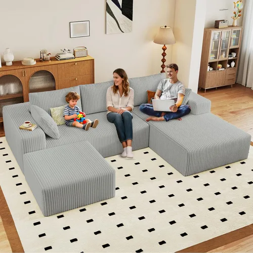 Vista 75 de Lakifun Sofá en Forma de L de 107" con Otomana, Seccional Modular Moderno Sofá Cómodo en Forma de U Nube, Asiento Profundo, Chaise Longue Cama