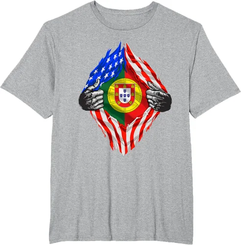 Vista 40 de Camiseta de bandera de Estados Unidos con diseño de raíces portuguesas, Negro, S