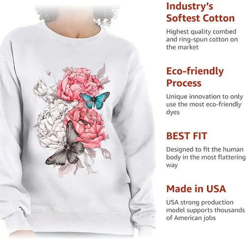 Vista 5 de Flower Design Crewneck Sweatshirt - Kawaii Women's Sweatshirt - Cool Printed Sweatshirt