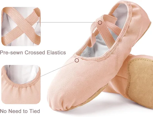 Vista 3 de Stelle Zapatos de ballet para mujer, lona altamente elástica, zapatillas de ballet para adultos, suela dividida, zapatos de baile de yoga para niñas