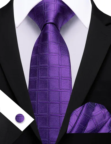 Vista 141 de Barry.Wang Juego de corbatas a cuadros para hombre con pañuelo gemelos de rayas clásicas