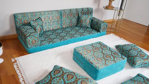Vista 3 de arabicsofa Cojín de suelo árabe turquesa - Juego de sofá Jalsa con almohadas, sofá tradicional oriental para el suelo, sofá otomano