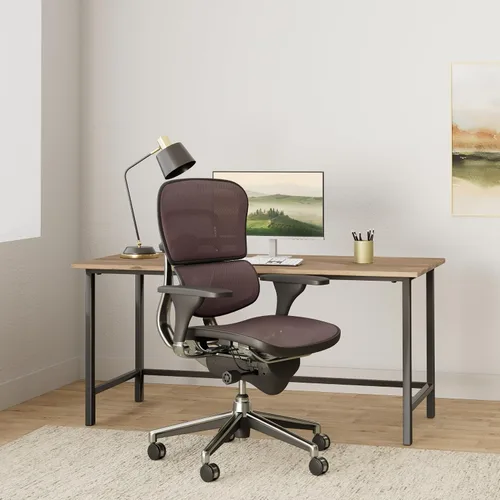 Vista 2 de Ergohuman Eurotech Seating - Silla giratoria de malla con respaldo medio, color rojo ciruela
