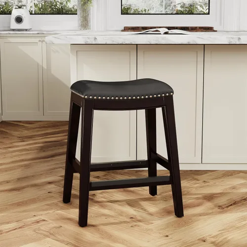 Vista 6 de DTY Indoor Living Durango - Taburete de cuero regenerado, taburete de mostrador de 24 pulgadas, acabado espresso, asiento de cuero negro