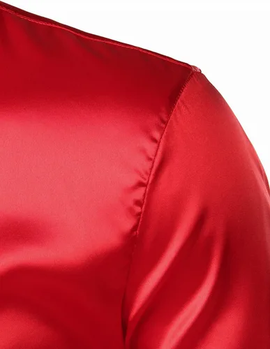 Vista 4 de ZEROYAA Camisas de vestir con botones de satén de seda brillante de lujo para hombre