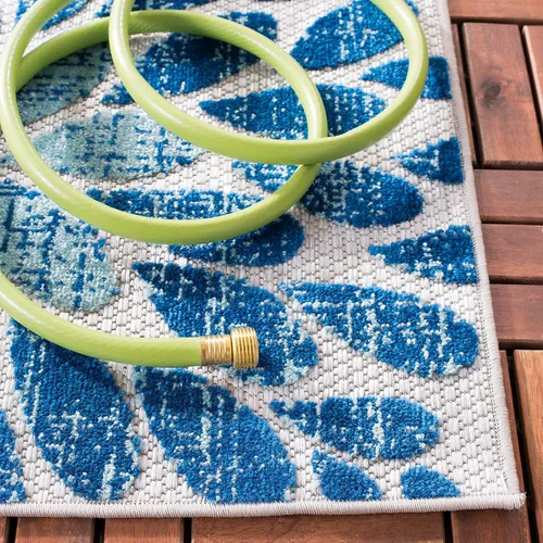 Vista 2 de SAFAVIEH Alfombra lavable de colección Cabana para exteriores, 2 x 4 pies, gris y azul, no desprende pelusa y fácil de limpiar, entrada puerta