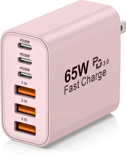 Vista 12 de Bloque de carga USB C, 65 W, 6 puertos, bloque de carga USBC, cargador de pared, cargador de iPhone, carga rápida, multipuerto tipo C, PD+QC