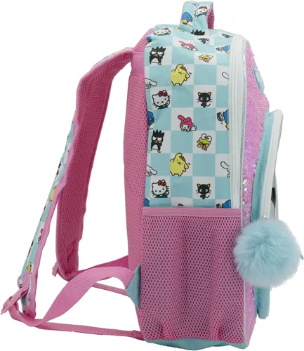 Vista 3 de AI ACCESSORY INNOVATIONS Mochila de Hello Kitty & Friends para niñas, bolsa de libro Sanrio Kawaii, bolsa escolar de lentejuelas con tapa de 16