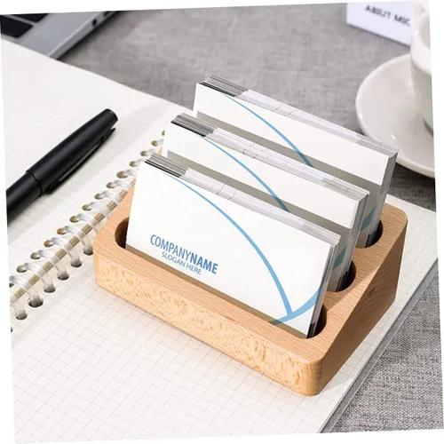 Vista 4 de Zerodeko Soporte de tarjeta de visita de madera de 3 rejillas Soporte para tarjetas comerciales para oficina