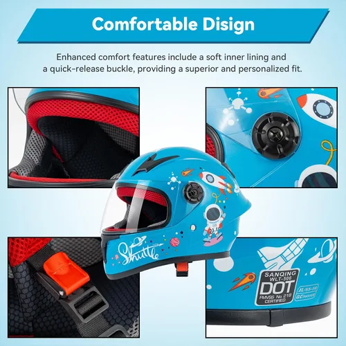 Vista 5 de Casco de motocicleta para niños, casco de cara completa para jóvenes, casco ligero aprobado por DOT para motocross, ATV, todoterreno, cascos