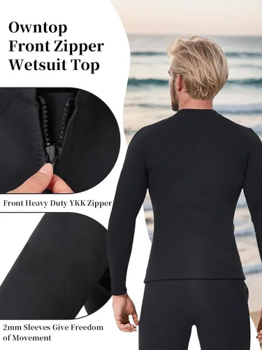 Vista 3 de Owntop Camisetas de neopreno Mujeres y hombres Manga larga de neopreno de 0.079 in Flexible y cómodo Cremallera frontal YKK Surfing Buceo