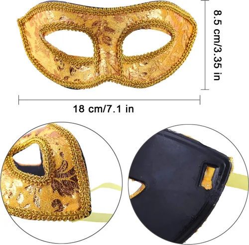 Vista 4 de Youthful 14 máscaras retro unisex, máscaras de media cara, máscaras para fiesta, máscaras venecianas vintage, máscaras de baile de graduación