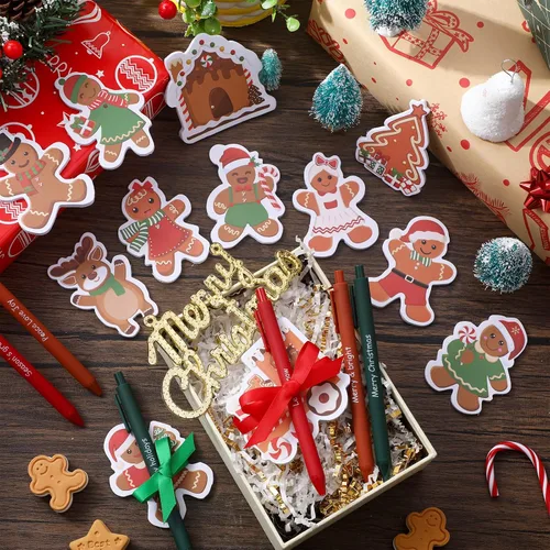 Vista 4 de Pasimy Juego de 24 notas adhesivas de Navidad y bolígrafos, regalos navideños de invierno para estudiantes, compañeros de trabajo, blocs de notas