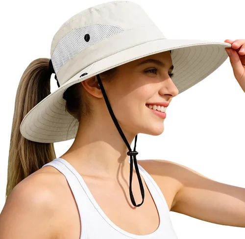 Vista 21 de Rosoz Sombreros de cola de caballo para mujer, protección UV, ala ancha 1 paquete-negro