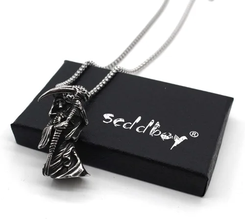 Vista 5 de Scddboy Collar con colgante de calavera para hombre collar con colgante de parca gótica Acero inoxidable