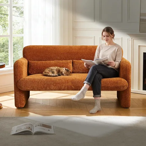 Vista 16 de Sillas de acento de 33.86 pulgadas, silla moderna con brazos de tela sherpa, cómodo sillón tapizado para descanso, sofá individual con almohada