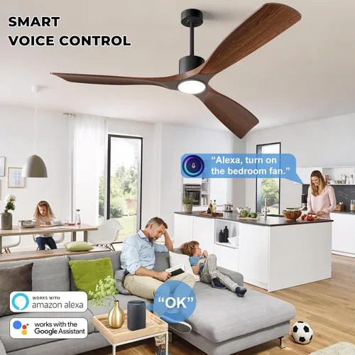 Vista 2 de Ventilador de techo inteligente de 52 pulgadas con luces, ventilador de techo para exteriores compatible con Alexa/aplicación/control remoto, motor