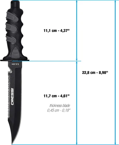 Vista 7 de Cressi Cuchillo grande grande con funda – Revestimiento negro templado AISI 420 Hoja de acero inoxidable japonés – Gigante: Diseñado en Italia