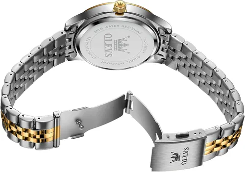 Vista 9 de OLEVS Reloj de acero inoxidable para mujer, estilo vintage, dorado, plateado, de dos tonos, analógico, de cuarzo, casual, impermeable