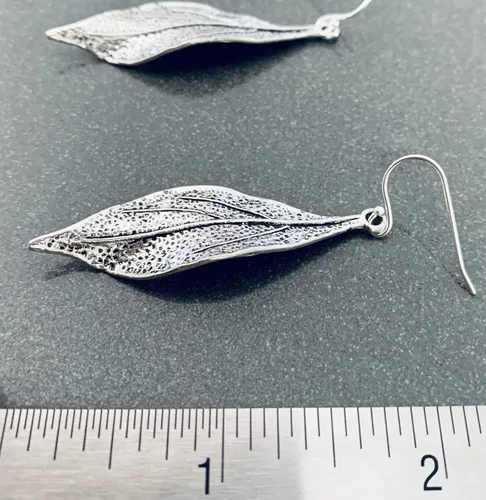 Vista 8 de Wavy Leaf on Sterling Silver Dangle Earrings Bohemian Boho