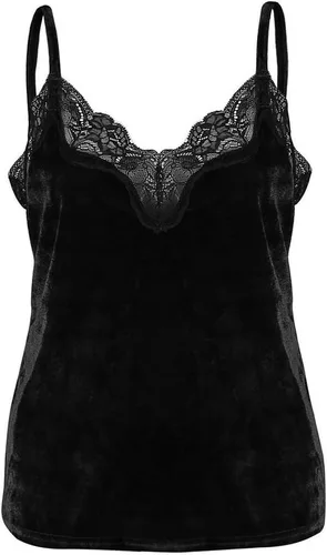 Vista 2 de Camisola de encaje sexy para mujer, blusa sin mangas casual con cuello en V, terciopelo con tirantes delgados, camisola sin mangas, Vino