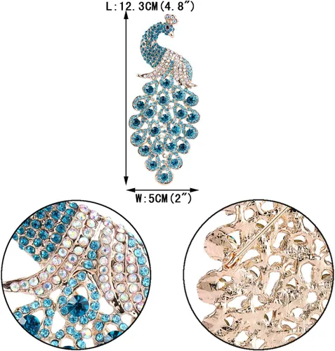 Vista 5 de EVER FAITH Broche de cristal austriaco elegante pavo real pájaro animal broche para mujer