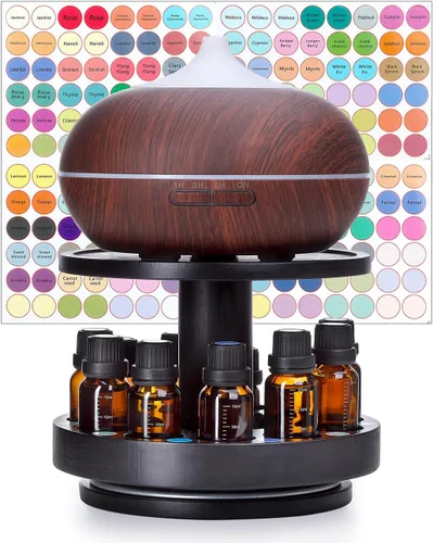 Vista 9 de TJ.MOREE Bamboo Essential Oil Organizer 2-Tier Carousel Holder, Black Bamboo Material, Fits 5 ml to 30 ml Essential Oil Bottles, Suitable for Home