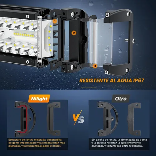 Vista 6 de Nilight Barra de luz LED de disparo lateral, 12 pulgadas, triple fila, luces combinadas spot flood, iluminación de trabajo con interruptor