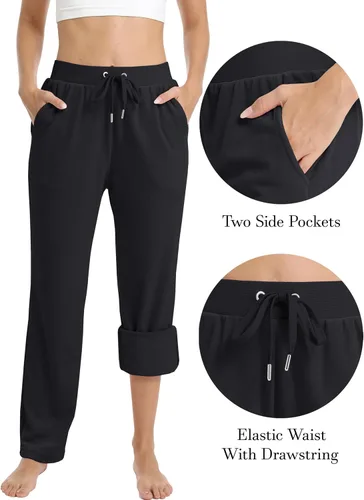 Vista 4 de MAGCOMSEN Pantalones de forro polar para mujer, pantalones deportivos para correr, yoga, pantalones de terciopelo para correr, pantalones de pijama