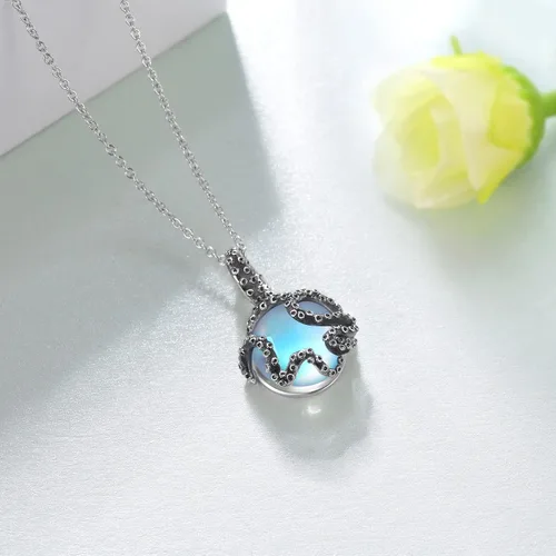 Vista 4 de TYSO Collar de pulpo para mujer, plata de ley 925 con colgante de pulpo, collar con colgante de pulpo, joyería de animales marinos, regalos