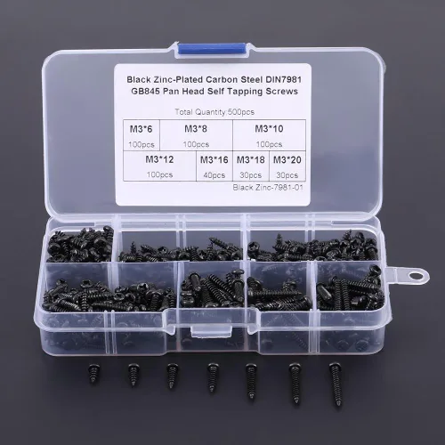Vista 4 de 500pcs Tornillos M3 Tornillos Cruzados Cabeza de Botón Autoperforantes Kit de Tornillos Autoperforantes con Caja (acero al carbono)