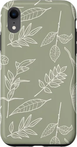Vista 25 de Carcasa para iPhone 16, diseño de hojas y flores, color verde salvia